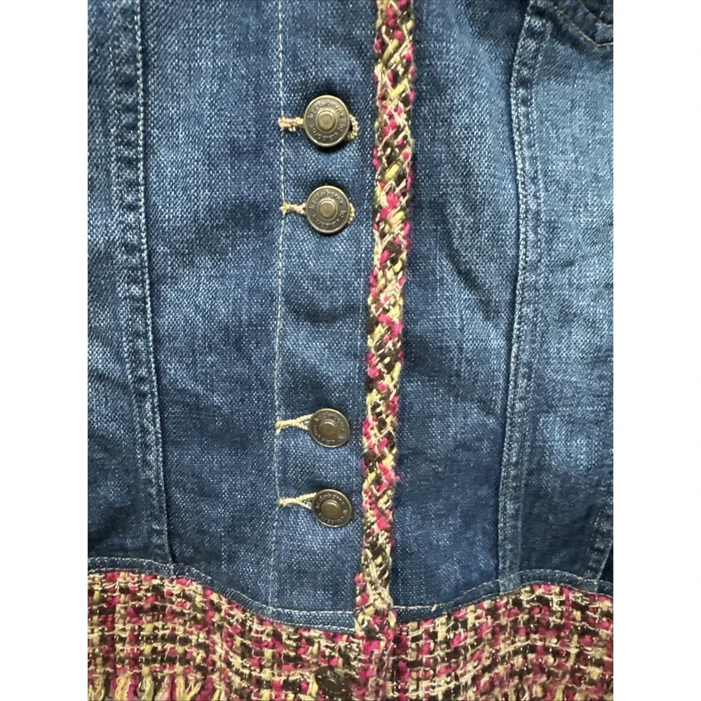 Liz Claiborne Jacket Womens XL Boho Jean Jacket Hippie Colorful Accents Fringe - Picture 4 of 16